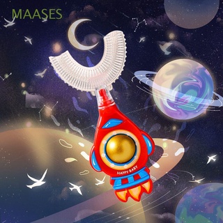 MAASES 2-12 Years Old U-shape Baby Toothbrush Cute Oral Care Children Silicone Toothbrush Spaceman Manual Cartoon Toddlers Soft Baby Kids Teeth Cleaner
