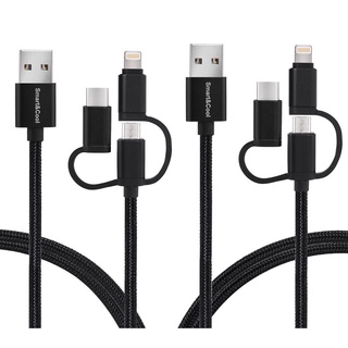 Liquidación de inventario 1pcs 3 en 1 Cable de carga rápida Micro USB Type-C iOS iPhone Android Lightning trenzado Nylon enlatado Cable de cobre