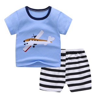 Toddler Child Baby Boys Girls Short Sleeve Cartoon Tops Shirt+Pants Outfits Set