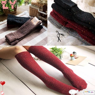 LY calcetines de arranque para mujer/invierno costilla punto rodilla alta/moda larga cálida mezcla de lana/Multicolor