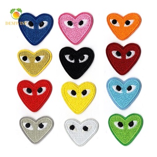 DEMWISE 12PCs/bag Chenille Embroidery Patches DIY Patches Accessories Heart Patch Iron on Patch Clothing Colorful Cartoon Loving Heart Sticker