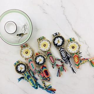 creativo tejido a mano de las mujeres reloj de lana estilo chino margarita personalizada cadena decoración reloj ins estilo popular
