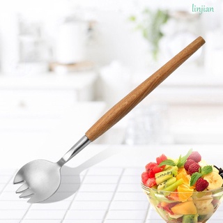 Linjian cuchara De madera con mango De acero inoxidable/utensilios De cocina/Salada/pinzas