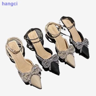 Diamantes de imitación arco de la mitad zapatillas de las mujeres s exterior desgaste 2021 nuevo tacón alto de las mujeres s zapatos de aguja moda Baotou sandalias para el verano