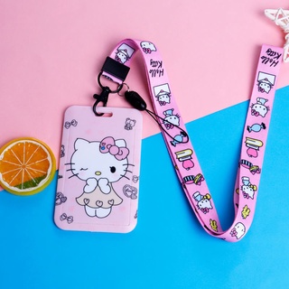 Hello Kitty-Soporte Para Tarjetas De Identificación , Diseño De Bolsillo , Correa Para El Cuello , Con Retráctil