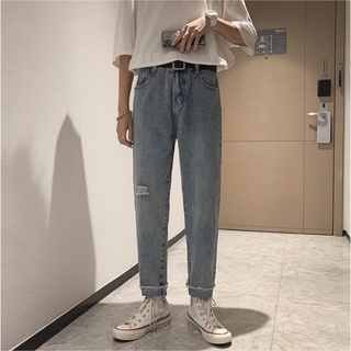Jeans nuevos rasgados sueltos Jeans hombres moda personalidad Casual corte recto pantalones Unisex estilo Simple [Jeans]