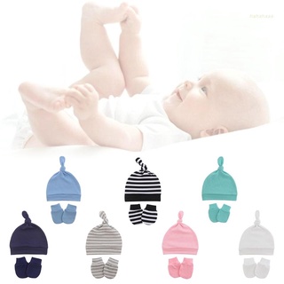 Haha Baby Anti-arañazos guantes anudados sombrero conjunto de manoplas recién nacido gorro caliente Kit
