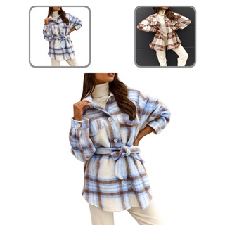 jiantia.co Women Office Lady Jacket Turndown Collar Plaid Coat Buttons for Office