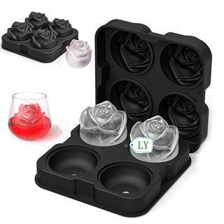 Ly Creative 3D Rose Fower forma sin fugas cubo de hielo molde de cubo de hielo forma para whisky esfera cuatro en uno reutilizable con tapa de silicona molde barras de helado bola Maker