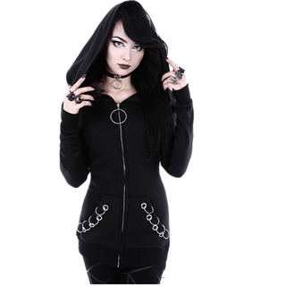 chaqueta/chaqueta holgada gótica punk de manga larga con capucha/chaqueta negra/sólida