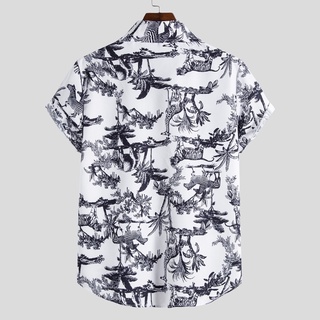 [EXQUIS] hombre moda étnica manga corta Casual impresión hawaiana camisa blusa camiseta (3)
