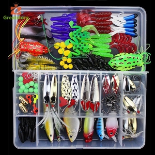 141 unids/Set señuelos de pesca Kit de ganchos Crankbait plástico gusanos Jigs cebos artificiales con caja de aparejos (1)