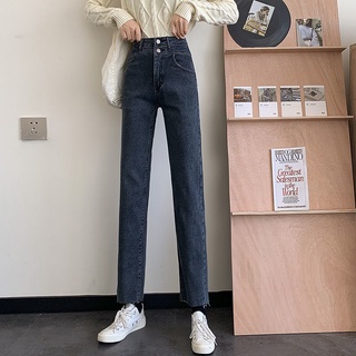denim recta pierna pantalones de las mujeres nuevo invierno estilo coreano estudiantes adelgazar versátil cintura alta corto de aspecto alto pantalones elásticos moda