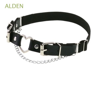 ALDEN Personality Metal Buckles Suspenders Chain Body Jewelry Leg Belt Heart Goth Style Punk Elastic Garter Straps PU Leather Women Suspenders/Multicolor