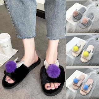 Las mujeres Slip-On peludo plano casa de dibujos animados del dedo del pie abierto mantener caliente zapatillas zapatos