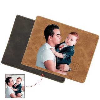 Vintage personalizado foto de lujo marca de los hombres de cuero de la PU corto cartera masculina de dinero corto monedero titular de la tarjeta para él 2021 (1)