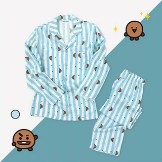 <bergenww pijama> kpop bts unisex de dibujos animados de impresión de dos piezas de manga larga top pantalones ropa de dormir ropa de hogar (6)