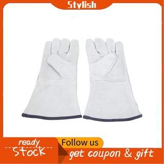 Stylish365 estufa de mano guante Protector par de soldadura completa palma a prueba de desgaste Protector resistente al calor cuero de vaca gris para llevar