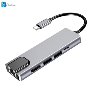 Adaptador USB tipo C Hub Dock con 4K HDMI Compatible PD RJ45 Ethernet Lan