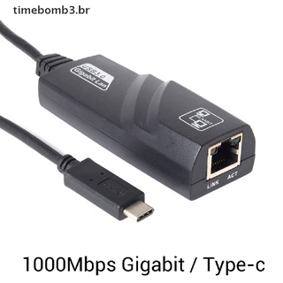 (Time3) Cable Adaptador De red Gigabit Ethernet 1000mbps Tipo-C Usb-C a Rj45 (Time3)
