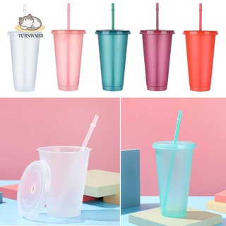 turnward 1 taza de paja portátil personalizada flash polvo beber taza reutilizable bebida al aire libre botella de agua brillante con pajitas/multicolor
