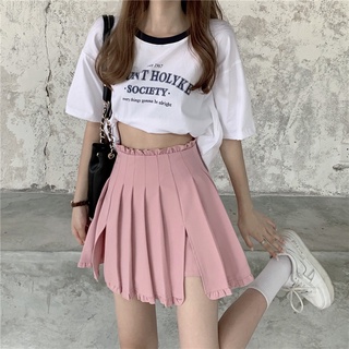 Falda rosa dulce versión coreana de verano puede ser sal puede ser dulce pantalones divididos falda falda plisada bolsa cadera falda de una línea femenina