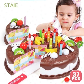 STAIE DIY Birthday Toy Interactive Cake Game Fruit Cuting Toy Pretend Play 37pcs Simulation Food Educational Housework Baby kids Kitchen Toys/Multicolor