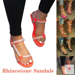 Sandalias planas para mujer dedo del pie abierto Rhinestones transpirable antideslizante Casual para playa de verano
