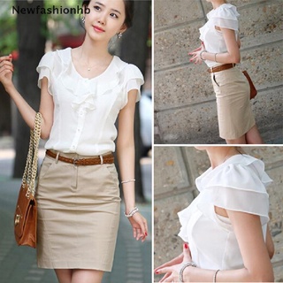 (newfashionhb) elegante mujeres verano gasa blusa más el tamaño de manga corta oficina ol top camisa en venta