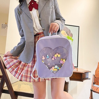 st japonés bolsa de la escuela de color caramelo transparente amor en forma de corazón mochila para mujeres niñas