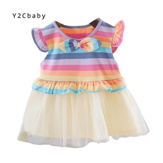 Ropa para bebés Falda de encaje para niñas Vestidos a rayas de princesa de algodón Amarillo 0-3 años