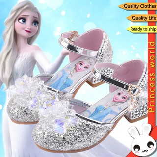 Kasut Frozen Elsa Zapatos De Niños Niña Moda Disney Sepatu Tacones Altos Cristal Princesa Sandalias Navidad Raya Regalos De Cumpleaños