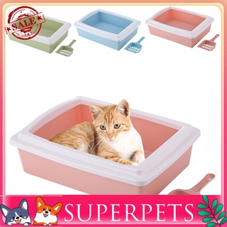 superpets Rectangle Semi-Closed Anti-Splash Pet Cat Litter Box Case Toilet Tray with Scoop