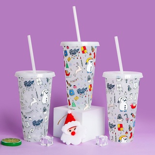 Tazas De Plástico reutilizables con tapas y popotes-1 paquete De cambio De color taza | Taza de 25oz en masa de gel Para niños y Adultos Fjhdf