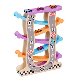 6 pisos pista de carreras deslizamiento coche juguetes de madera rampa coche juguetes con 6 pequeños y estacionamiento coches pista de carreras juguetes para niños niño niña