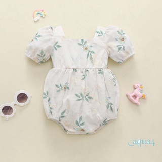 Anana-baby Girls mamelucos de verano, bordado de flores, cuello cuadrado, manga corta, mono corto para niños pequeños, 0-24 meses