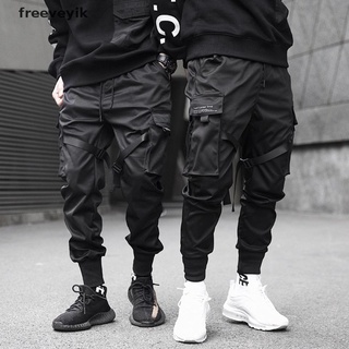 [Fre] Ribbons Harem Joggers Men Cargo Pants Streetwear Hip Hop Pockets Track Pant 463CO