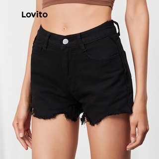 Pantalones cortos de mezclilla de cintura alta L07065 (Negro) (1)