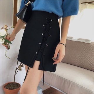 Mini Faldas Curativas De Estilo Coreano Para Mujer, Falda Negra De Cintura Alta Vintage De Verano Con Cordón