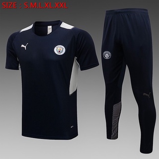 2021/22 Manchester City Treasure Azul Manga Corta Más Pantalones Vestido De Entrenamiento , Adulto Polo Fútbol Conjunto .