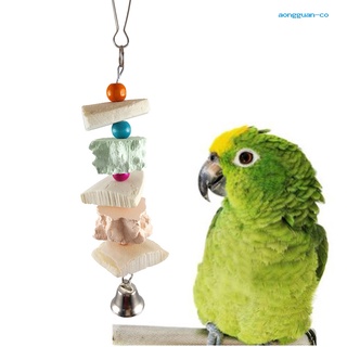 [ao] colorido cuentas campana madera soporte mascota pájaro jaula colgante loro masticar mordedura swing juguete (1)