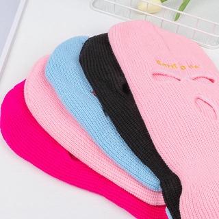 PRODUCTION High Quality Knitted Beanies balaclava Three hole hat Winter Autumn Hats Embroidery Cycling Warmer Bonnet Halloween protection Female Beanie Caps (5)