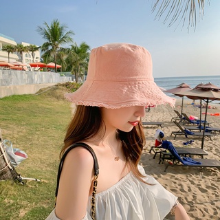 [gorros de pescador de algodón monocromo de moda] [hombres y mujeres Harajuku Fringed cuenca sombrero] [verano ocio Multicolor Sun Beanies] (1)