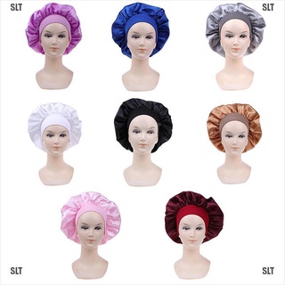 <SLT> 58cm Solid Color Women Satin Bonnet Cap Night Sleep Hat Adjust Shower Caps