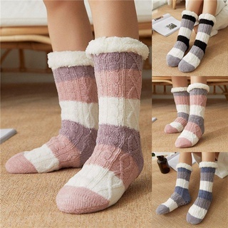 Calcetines de invierno para mujer/calcetines gruesos suaves y cálidos para nieve/1 par de rayas para clima frío