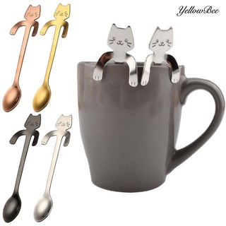 smallBear 2 cucharas de acero inoxidable de dibujos animados de gato mango largo encantador postre sopa vajilla (1)