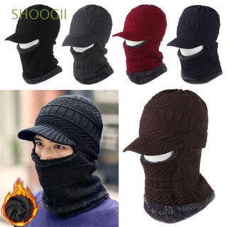 SHOOGII Windproof Knit Hat Men's Fleece Cap Warm Beanie Hat Winter Outdoor With Scarf Soft Full Face Hat/Multicolor