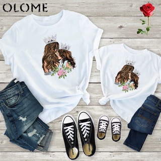 2022 Nueva Reina Y Princesa Madre E Hija Clohtes Lindo Familia Coincidencia Trajes Mommy and Me Camiseta Cool Streetweart