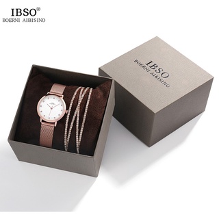 Ibso marca de las mujeres reloj de cuarzo conjunto de pulsera de lujo oro rosa horas diamantes de imitación pulseras de navidad cristal brazalete de reloj conjunto 3623