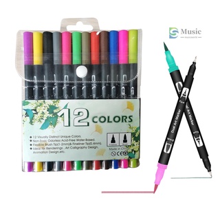 12 colores de doble punta pincel bolígrafos de arte marcadores conjunto fino y punta de pincel pluma para niños adultos artistas dibujo pintura colorear diario nota tomar caligrafía escritura (1)